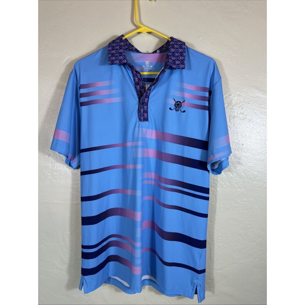Chuco Golf M Blue Performance Golf Polo Short Medium Men’s Collar Striped Skull